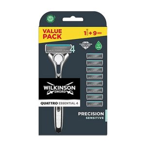 WILKINSON SWORD QUATTRO TITANIUM ESSENTIAL 4 PRECISION SENSITIVE RASIERER + 9 KLINGEN